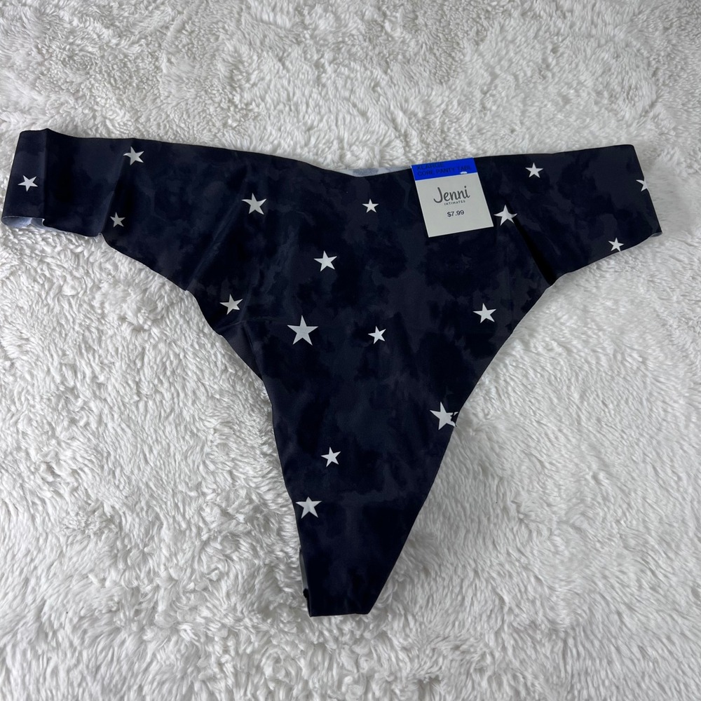 Jenni Intimates‎ Womens Size XL Black Star Print Thong Panty NWT
